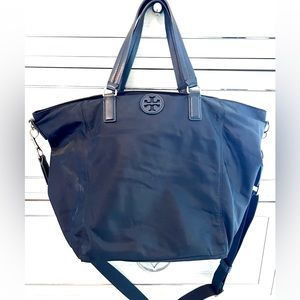 TORY BURCH BLACK NYLON ‘DENA’ CROSSBODY TOTE BAG